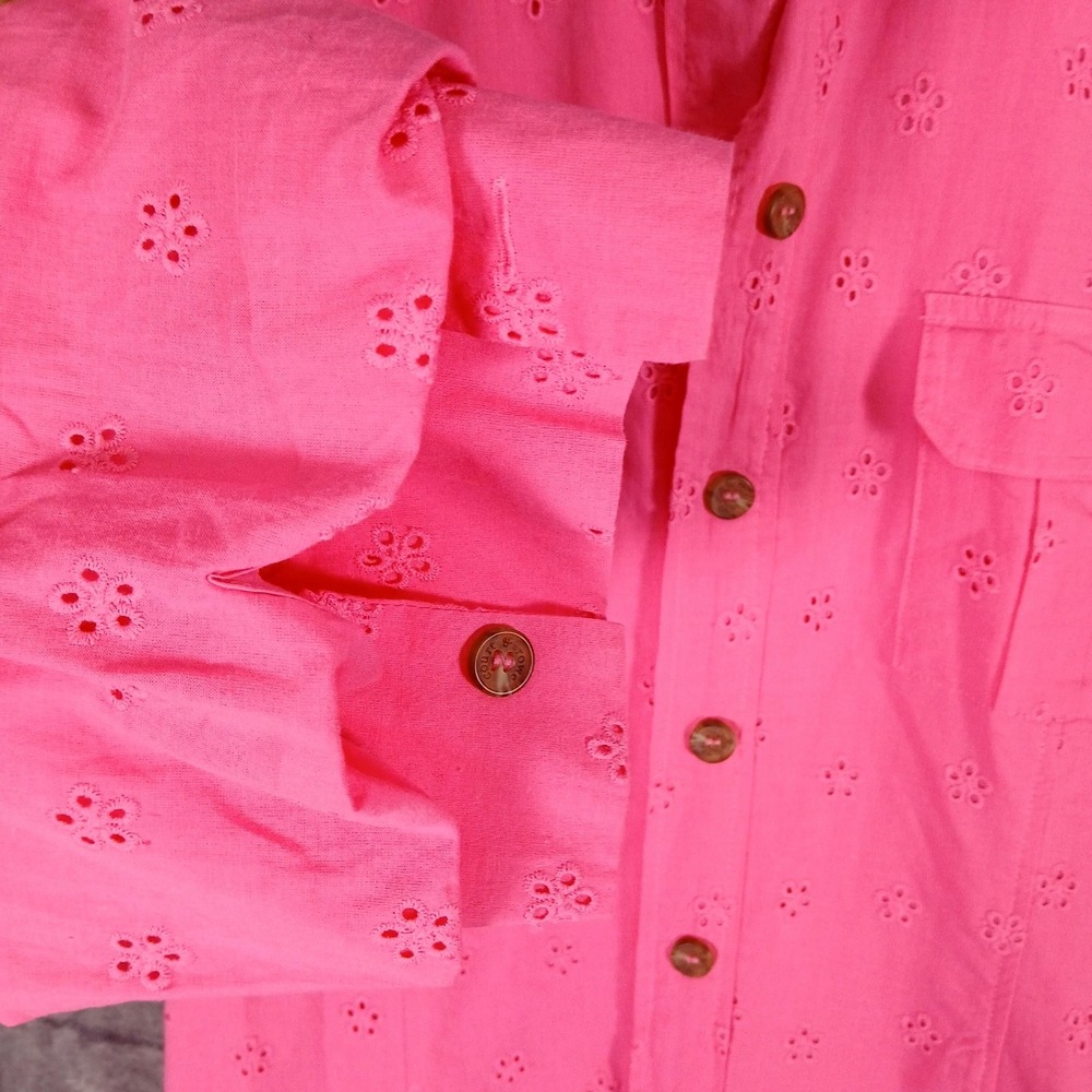 Vince Camuto Dress Womens 14 Pink Eyelet Button Front Cotton Shirt Puff Sleeve - Picture 6 of 11